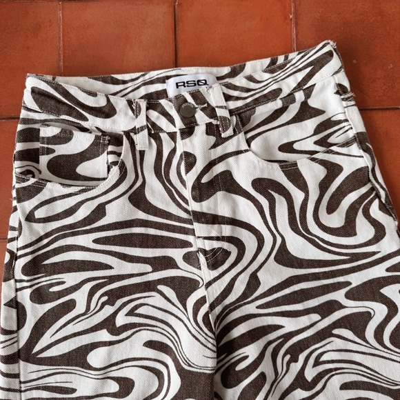 Sz 26 Tilly’s RSQ Swirl Straight Leg High Waisted Cotton Pants In Brown / White - Picture 4 of 5